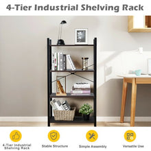 Load image into Gallery viewer, 4-Tier Rustic Bookshelf Industrial Bookcase Diaplay Shelf Storage Rack -Black
