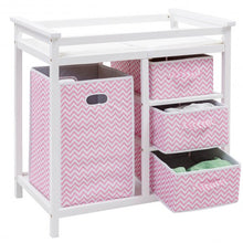 Load image into Gallery viewer, Infant Diaper Storage Changing Table with Hamper &amp; 3 Basket -Pink
