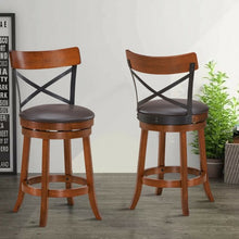 Load image into Gallery viewer, Set of 2 Bar Stools 360-Degree Swivel Dining Bar Chairs with Rubber Wood Legs-25 inch
