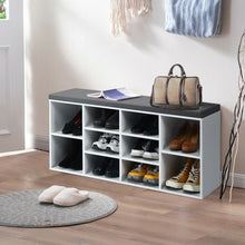 Load image into Gallery viewer, 10-Cube Organizer  Entryway Padded Shoe Storage Bench-White
