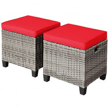 Load image into Gallery viewer, 2PCS Patio Rattan Wicker Ottoman Seat with Removable Cushions-Red

