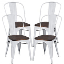 Load image into Gallery viewer, 4 pcs Tolix Style Metal Dining Side Chair Stackable Wood Seat-White
