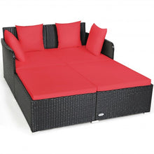Load image into Gallery viewer, Outdoor Patio Rattan Daybed Thick Pillows Cushioned Sofa Furniture-Red
