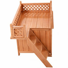 Load image into Gallery viewer, Wood Pet Dog House with Roof Balcony &amp; Bed Shelter

