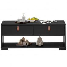 Load image into Gallery viewer, Wood Cocktail Coffee Table with 2 Drawers and Open Storage Shelf-Black
