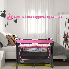 Load image into Gallery viewer, 3-in-1 Convertible Portable Baby Playard with Music Box  Wheel and Brakes-Pink
