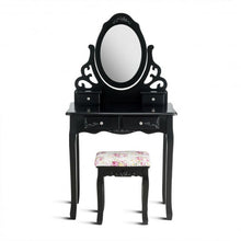 Load image into Gallery viewer, 4 Drawers Vanity Wood Makeup Dressing Table Set with Mirror-Black
