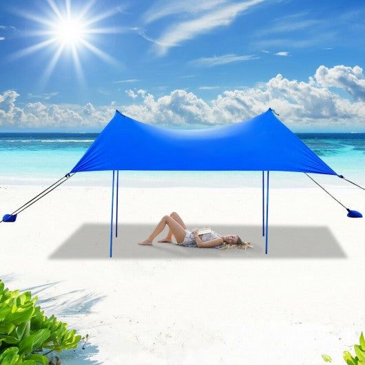 10' x 9' Family Beach Tent Canopy Sunshade w/ 4 Poles-Blue