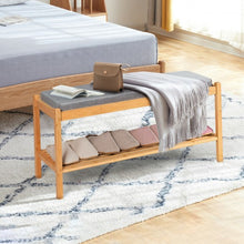 Load image into Gallery viewer, Bamboo Upholstered Padded Shoes Storage Bench

