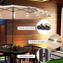 Load image into Gallery viewer, 15 Ft Solar LED Patio Double-sided Umbrella Market Umbrella with Weight Base-Beige
