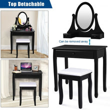 Load image into Gallery viewer, Vanity Wooden Makeup Dressing Table Stool Set -Black
