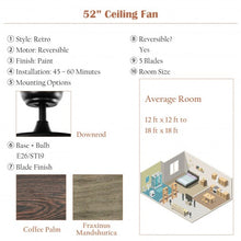Load image into Gallery viewer, 52&quot; Retro Ceiling Fan Lamp with Glass Shade Reversible Blade Remote Control
