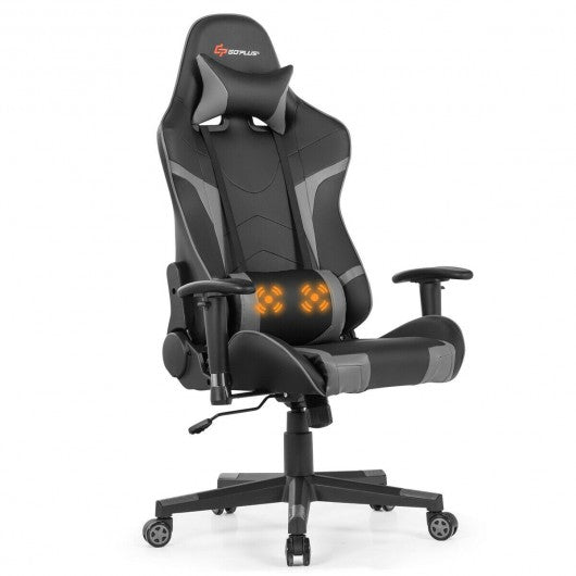 Reclining Swive Massage Gaming Chair-Gray