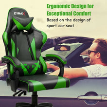 Load image into Gallery viewer, Gaming Chair Reclining Swivel with Massage Lumbar Support -Green
