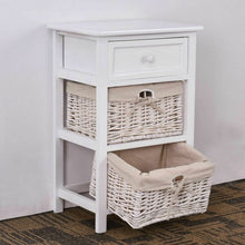 Load image into Gallery viewer, 3 Tier Set of 2 Wood Nightstand with 1 &amp; 2 Basket Drawer -White
