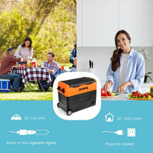 Load image into Gallery viewer, 58 Quarts Car Refrigerator Portable RV Freezer Dual Zone with Wheel-Orange

