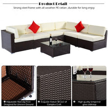 Load image into Gallery viewer, 7 pcs Rattan Cushioned Sofa and Table Set
