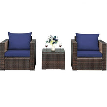 Load image into Gallery viewer, 3 Pcs Patio Conversation Rattan Furniture Set with Cushion-Blue
