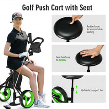 Load image into Gallery viewer, 3 Wheels Folding Golf Push Cart with Seat Scoreboard and Adjustable Handle-Green
