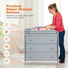 Load image into Gallery viewer, 3-Drawer Dresser Changing Table with Safety Belt Guardrails-Gray
