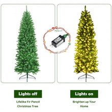 Load image into Gallery viewer, 7 ft PVC Hinged Pre-lit Artificial Fir Pencil Christmas Tree with 150 Warm White
