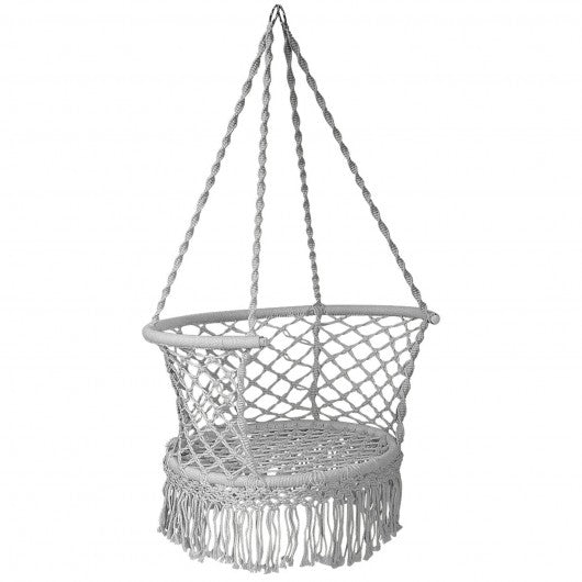Hanging Hammock Chair Macrame Swing Hand Woven Cotton Backrest-Gray