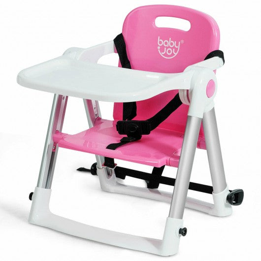 Baby Booster Folding Travel High Chair with Safety Belt & Tray-Pink