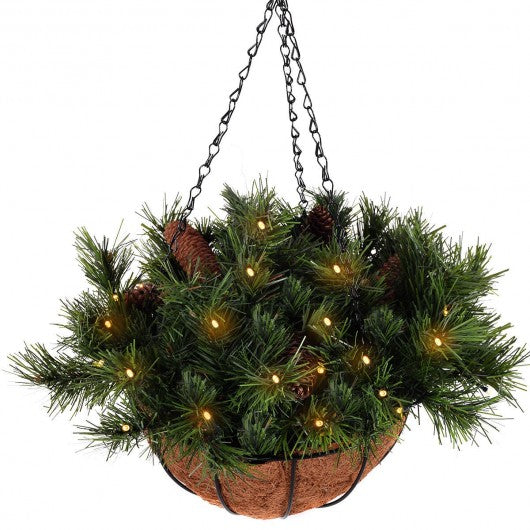 12-inch Christmas Decor Battery-operated Hanging Basket