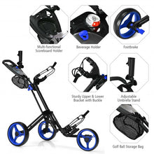 Load image into Gallery viewer, Folding 3 Wheels Golf Push Cart with Brake Scoreboard Adjustable Handle-Blue
