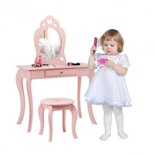 Load image into Gallery viewer, Kids Princess Makeup Dressing Play Table Set with Mirror -Pink
