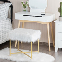 Load image into Gallery viewer, Faux Fur Ottoman Decorative Stool with Metal Legs

