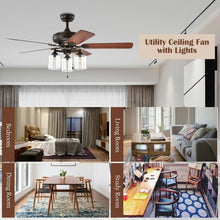Load image into Gallery viewer, 52&quot; Ceiling Fan Light with Pull Chain and 5 Bronze Finished Reversible Blades
