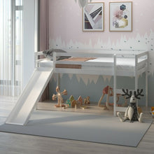 Load image into Gallery viewer, Twin Size Low Sturdy Loft Bed with Slide Wood -White
