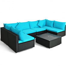 Load image into Gallery viewer, 7-Piece Outdoor Wicker Patio Sofa Set-Turquoise
