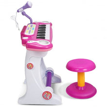 Load image into Gallery viewer, Kids Electronic 37 Key Toy Piano w/ Microphone &amp; Stool-Pink
