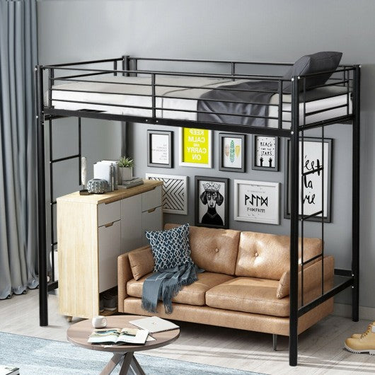 Twin Loft Bed Metal Bunk Ladder Beds for Bedroom Dorm-Black