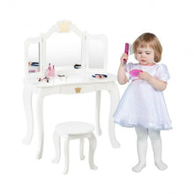 Load image into Gallery viewer, Kids Makeup Dressing Table with Tri-folding Mirror and Stool-White
