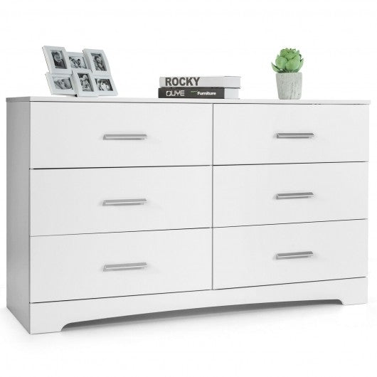 6 Drawer Double Dresser Chest of Drawers Storage Cabinet Organizer-White