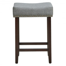 Load image into Gallery viewer, 2 pcs Nailhead Saddle Bar Stools with Fabric Seat &amp; Wood Legs-Gray
