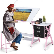Load image into Gallery viewer, Drafting Table Art &amp; Craft Drawing Desk Art Hobby Folding Adjustable w/ Stool-pink
