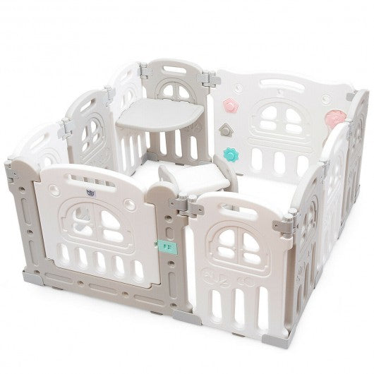 10-Panel Foldable Baby Playpen with Tray Table & Desk