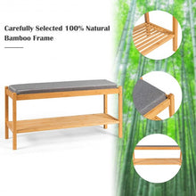 Load image into Gallery viewer, Bamboo Upholstered Padded Shoes Storage Bench
