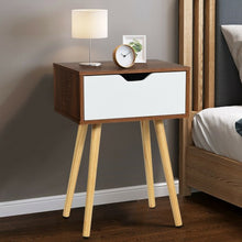 Load image into Gallery viewer, End Side Storage Drawer Nightstand with Solid Wooden Leg
