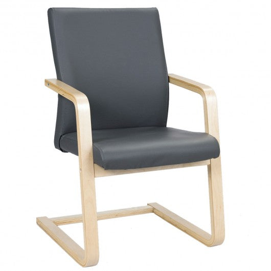 PU Leather Armrest Upholstered Dining Chair with Wood Leg