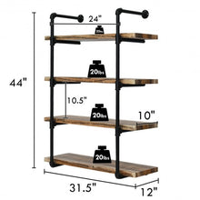 Load image into Gallery viewer, 4-Shelf Rustic Pipe Shelving Unit Vintage Industrial Pipe Wall Shelf
