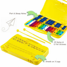 Load image into Gallery viewer, 25 Notes Kids Glockenspiel Chromatic Metal Xylophone-Yellow
