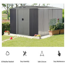 Load image into Gallery viewer, 8x8 ft Outdoor Garden Galvanized Steel Storage Shed with Sliding Door-Gray
