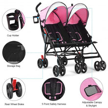 Load image into Gallery viewer, Foldable Twin Baby Double Stroller Ultralight Umbrella Kids Stroller-Pink
