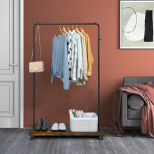 Load image into Gallery viewer, Industrial Pipe Style Rolling Garment Rack on Wheels
