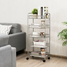 Load image into Gallery viewer, 5 Tier Mesh Rolling File Utility Cart Storage Basket-Gray
